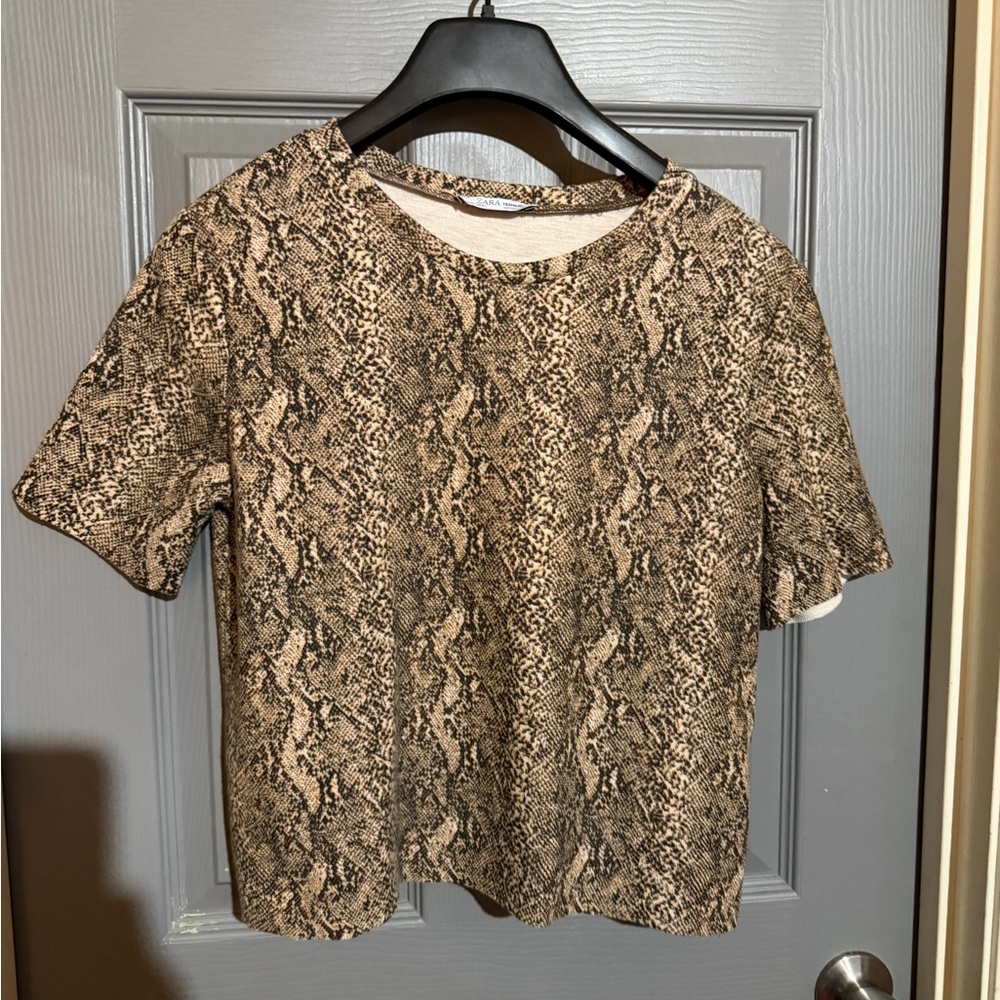 Zara Brown and Black Snake Print Short Sleeve Tee